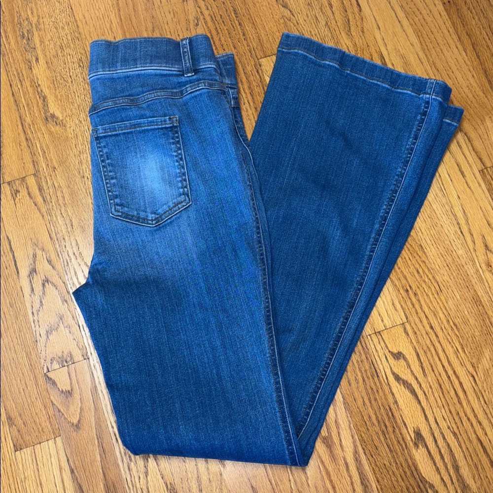SPANX Flare Wide Leg Vintage Indigo Pull On Jeans Women’s Size Large 34” Inseam - Picture 12 of 16